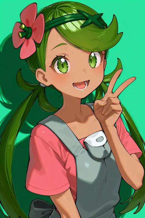 kmj-anonstyle, [artist:yoneyama mai], [artist:kanzarin], [artist: ekrea_jan], masterpiece,best quality,amazing quality, 748cmstyle, solo, eye focus, pokemon, pokemon sm, mallow (pokemon), zzMallow, green hair, green eyes, hair flower, hair ornament, 1girl,...