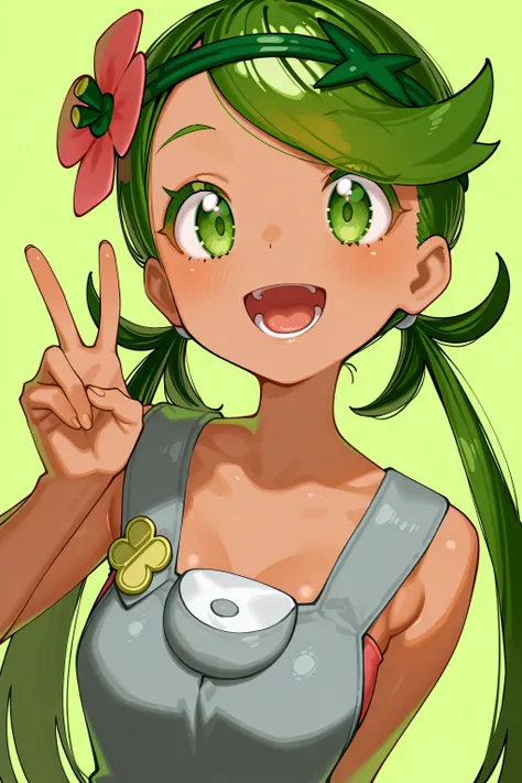kmj-anonstyle, [artist:yoneyama mai], [artist:kanzarin], [artist: ekrea_jan], masterpiece,best quality,amazing quality, 748cmstyle, solo, eye focus, pokemon, pokemon sm, mallow (pokemon), zzMallow, green hair, green eyes, hair flower, hair ornament, 1girl,...