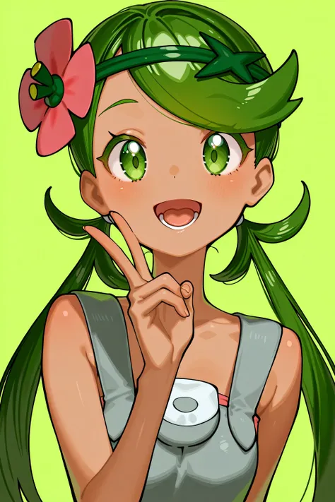 kmj-anonstyle, [artist:yoneyama mai], [artist:kanzarin], [artist: ekrea_jan], masterpiece,best quality,amazing quality, 748cmstyle, solo, eye focus, pokemon, pokemon sm, mallow (pokemon), zzMallow, green hair, green eyes, hair flower, hair ornament, 1girl,...