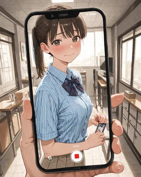 ((The bra is now transparent and visible through the camera)), embarrassed face
