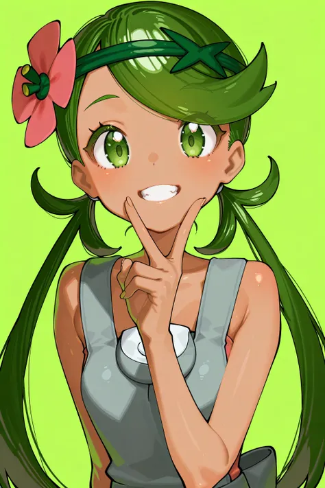 kmj-anonstyle, [artist:yoneyama mai], [artist:kanzarin], [artist: ekrea_jan], masterpiece,best quality,amazing quality, 748cmstyle, solo, eye focus, pokemon, pokemon sm, mallow (pokemon), zzMallow, green hair, green eyes, hair flower, hair ornament, 1girl,...