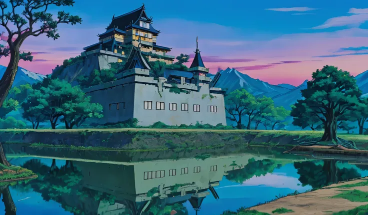 Drawn in 80’s anime art style. 
Retro anime. Vintage Anime. Classical Anime. 

Naraku’s Castle
	•	Significance: The dark and foreboding home of Naraku, the main antagonist of the series.
	•	Description: Naraku’s castle is a twisted, eerie fortress located ...