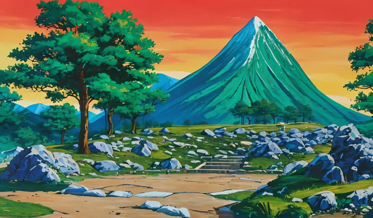 Drawn in 80’s anime art style. 
Retro anime. Vintage Anime. Classical Anime. 

Mt. Hakurei
	•	Significance: The mountain where the sacred barrier resides and a place of great spiritual significance.
	•	Description: A place of purifying power that stands in...
