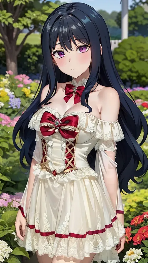 (masterpiece, best quality, high resolution, 8k:1.2),anime art style, nozaki yuu,anime, girl1people, (small breasts), (narrowed eyes, eyes half-closed, jitome, rolling eyes :1.2), (eye light: 1.2), closed mouth, blue hair, very long hair, (wavy hair:1.2), ...