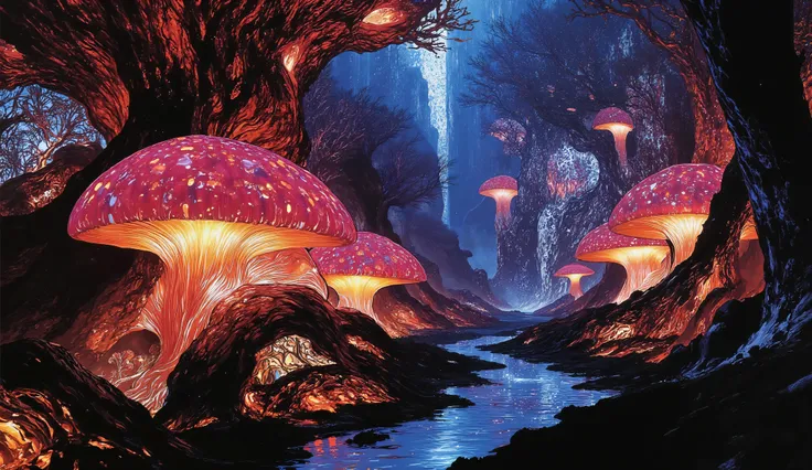 A futuristic elven civilization living in harmony with nature on an alien planet — elegant, ethereal elves with advanced technology integrated into organic structures. Their architecture blends seamlessly into the environment, with sleek bioluminescent tow...