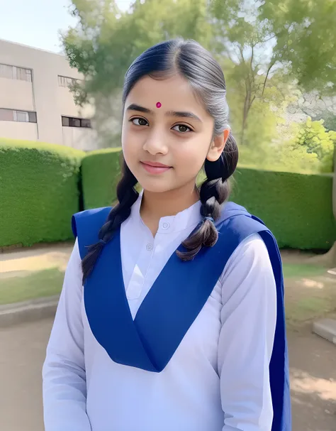 Raw photo , 1 girl  ,Wearing  salwar kameez uniform,  school girl, with plait , professional photographer, (hdr:1.4), masterpiece, ultra-realistic 8k, perfect artwork, intrincate details, cute face, award winning photograph, (Best quality, 8k, 32k, Masterp...