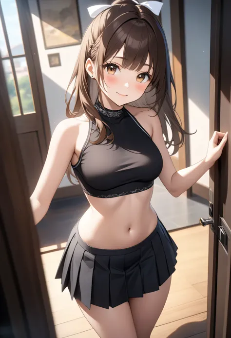 (Masterpiece, better quality, Alta resolución, UHD, perfect pixels, depth of field, 4k, RTX, hdr))), 1 girl, single, s of high school, alone, full body, beautiful anime girl , beautiful artistic style, anime character breasts, ((A light smile, childish ga...
