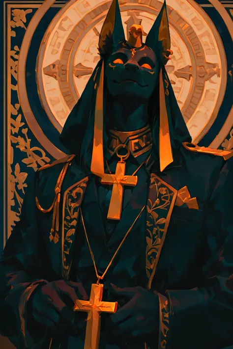 Anubis with gold cord with initials PPRT engraved on the pendant, With your mast in your hands and with an evil face