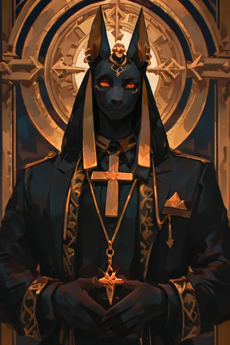 Anubis with gold cord with initials PPRT engraved on the pendant, With your mast in your hands and with an evil face