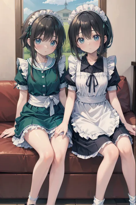 convenient leg, feet focus, knees together feet apart, Gently stare. by krenz Cassiato , is sitting, Asuka, Anime Styleイラスト, Official Art, That's right, fubuki, high quality anime-style art as a model, high resolution, Anime Style, (maid clothes:1.6),