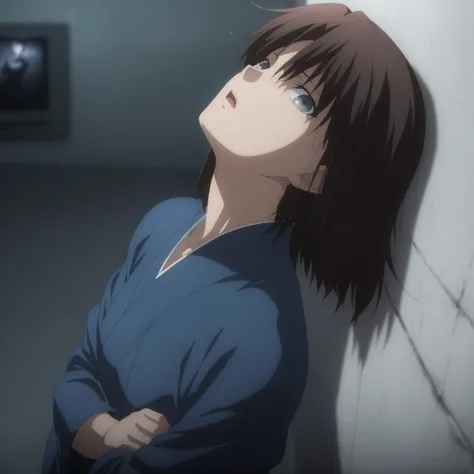 masterpiece, best quality, amazing quality, highres, absurdres, very aesthetic, high resolution, ultra detailed, perfect details, solo, midnight, indoors, ufotable style, (ruined office, cloudy, rainy), (lens flare, blurry background, ), backlight, from si...