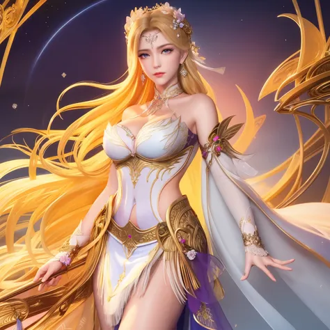 1Girls,Mature woman,looking at the audience,City photo , at night,jewelryผม,armor,shoulderเปลือย,jewelry,Earrings,cleavage,ปลอกneckโลหะ, Forehead diamond, Multicolored set, Cowboy Shooting, Purple tight-fitting dress ,blue eyes,White fur , Extremely gorgeo...