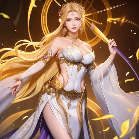 1Girls ,middle-aged woman,looking at the audience,pictures in the city , Night,jewelryผม,armor,shoulderเปลือย,jewelry,Earrings,cleavage,ปลอกneckโลหะ, Diamond forehead, Multicolored set,  cowboy gunshot , Sexy tight purple dress ,blue eyes,White fur , Extre...