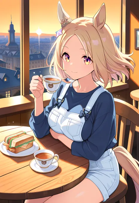 narita top road \(umamusume\)(((masterpiece))),(((detailed)))((best quality)),((hyper detailed)),(beautiful),((shinythighs)),(((shiny skin))),(high quality skin),((8k)),((high resolution)),smile,light blush,close mouth,floating hair,sitting on wooden chair...