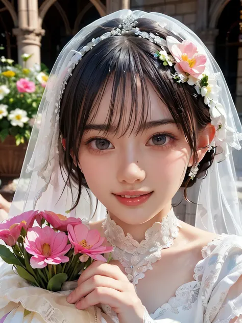 (((closeup-face:1.4))), (((face focus:1.5))), from front, look at viewer, (real), (vivid),
short twin tails, Shiny hair, Bright colors, Asymmetrical bangs,
1 girl, Cute girl, (Spring pink makeup), Shiny skin, White skin, ((happy smile)),
Earrings,
Beau...