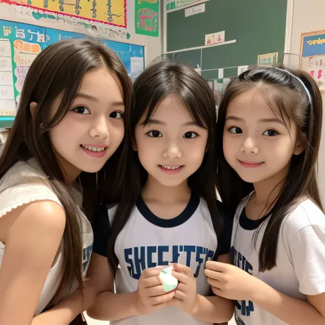 (((very small 3 )))、((Super cute popular idol 、4 super cute, Tiny elementary school girls in one picture ))、(masterpiece). perfect , beautiful, nice, captivating 'smile、(( small 3 photos of 4 people in 1 high-definition full body))、((shorthair idol p...
