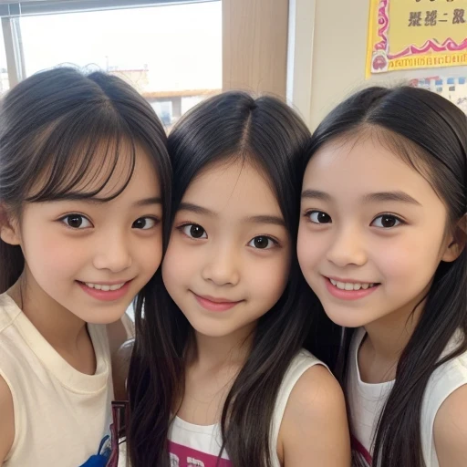 (((very small 3 )))、((Super cute popular idol 、4 super cute, Tiny elementary school girls in one picture ))、(masterpiece). perfect , beautiful, nice, captivating 'smile、(( small 3 photos of 4 people in 1 high-definition full body))、((shorthair idol p...