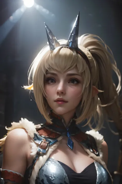 perfect anatomy best quality,highest resolution,(((female shiny top shiny light blond hair shiny skin))) Monster Hunter giraffe equipment cool