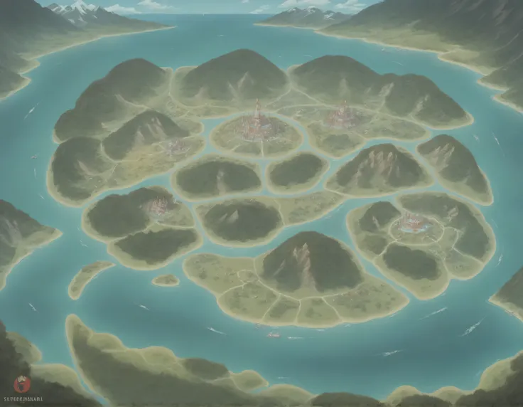 score_9, score_8_up, score_7_up, score_6_up, score_5_up, score_4_up; world map, a supercontinent surrounded by oceans with a large internal lake, multiple islands around it, a large north pole and a small south pole,