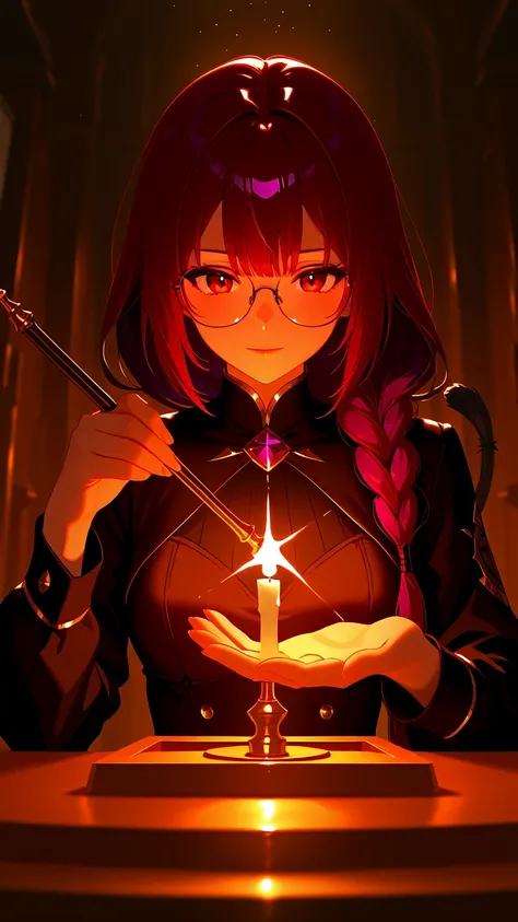 Misalind,Absiah,Relic Restorer,(very aesthetic),one girl,BREAK,highly detailed eyes,Holy Sword,Relic Collection,Has a Small Wand,Colored Glasses , Bangs,multi colored hair, The world is awful,Vintage,accessory,Examination Board,braided twin-tail,Vintage Ve...