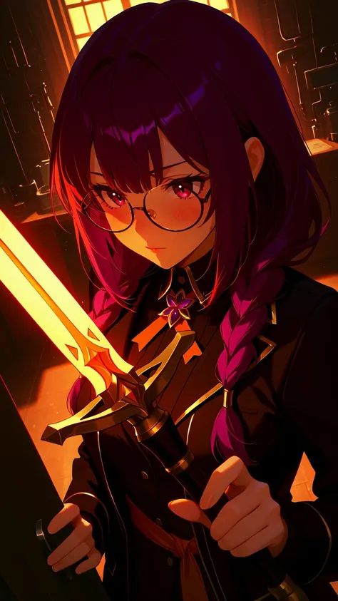 Misalind,Absiah,Relic Restorer,(very aesthetic),one girl,BREAK,highly detailed eyes,Holy Sword,Relic Collection,Has a Small Wand,Colored Glasses , Bangs,multi colored hair, The world is awful,Old Clothes Hair, accessory,Examination Board,braided twin-tail,...