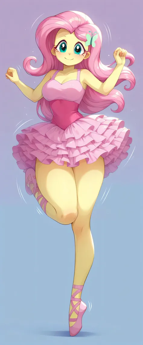 safe_pos, score_9, score_8_up, score_7_up correct anatomy BREAK equestria girls, human, g4, motion lines BREAK fluttershy BREAK ballerina, ballet, pink clothes, commission, curtsey, cute, looking at you, female, smiling, solo, pink tutu, full body view, la...