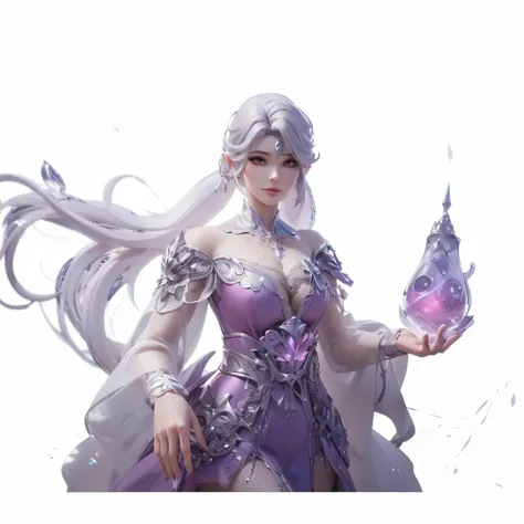Front view of a woman，Extra large cup， are perfectly detailed，has exquisite facial features， Clothes are exquisite ， Game Character Design ，3D Rendering