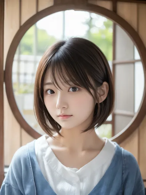 ( best quality:1.5), 1girl, solo,short hair, round face, Japanese,