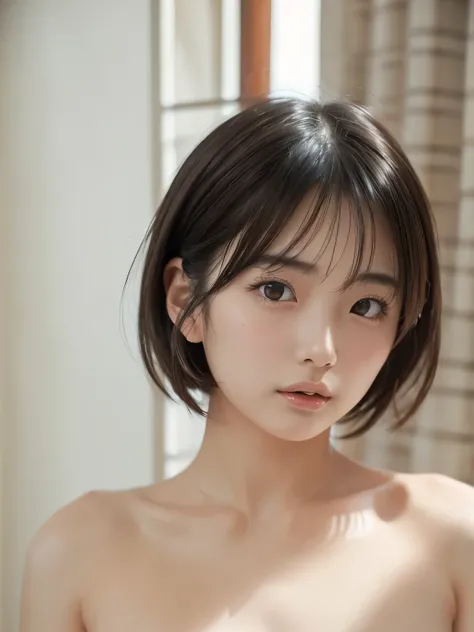 ( best quality:1.5), 1girl, solo,short hair, round face, Japanese, (topless:1.7), nsfw