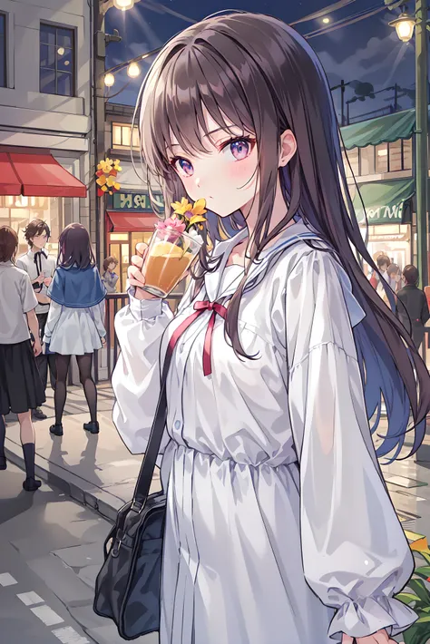 (masterpiece) attention to detail, masterpiece),(high image quality)One couple in their 20s, female1名、Kiss、Romance、Sparkling atmosphere、Glossy appearance、Night City,female(brown medium long hair )close ~ eye、Sweet Sigh、male(Black Disheveled Hair、Y shirt, s...