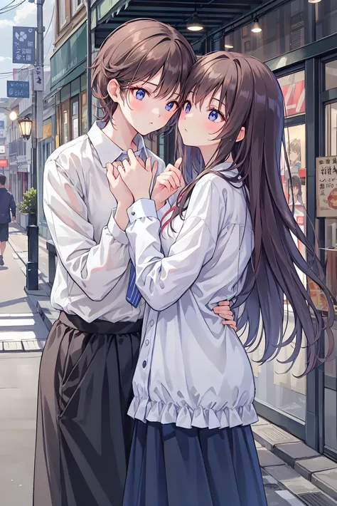 (masterpiece) attention to detail, masterpiece),(high image quality)One couple in their 20s, female1名、Kiss、Romance、Sparkling atmosphere、Glossy appearance、Night City,female(brown medium long hair )close ~ eye、Sweet Sigh、male(Black Disheveled Hair、Y shirt, s...