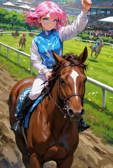 (masterpiece, best quality:1.4),
high_resolution,super_fine_illustration,detailed_skin,detailed_face,detailed_eyes,

lyh,lyh_niji,dynamic angle,fullbody ,from above ,
1girl,24yo,girl with pale skin, fluffy pink short hair, and large sparkling blue eyes,
((...