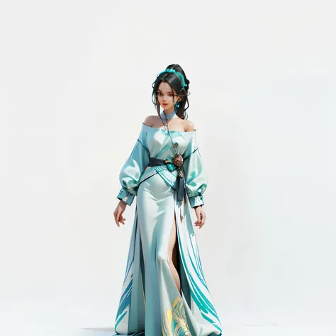 Front view of a woman,Extra large cup, are perfectly detailed,has exquisite facial features, Clothes are exquisite , Game Character Design ,3D Rendering