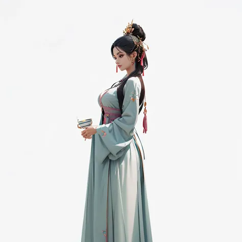 Front view of a woman,Extra large cup, are perfectly detailed,has exquisite facial features, Clothes are exquisite , Game Character Design ,3D Rendering