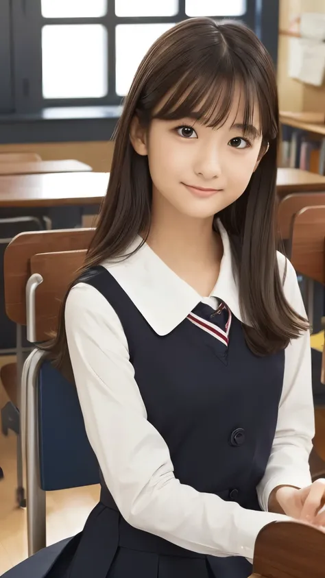 Imagine a charming illustration in the style of Loundraw, Depicts a beautiful schoolgirl. She is wearing a classic school uniform, With a fitted skirt and a perfectly lined shirt. Her long black hair, With soft bangs, Falling gracefully over her shoulders....