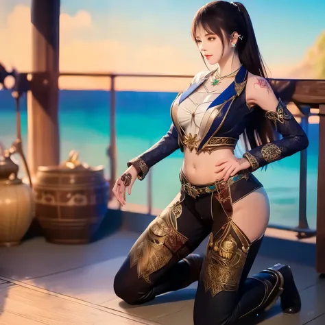 Pretty Woman 1 , ผมสีดำ , black eyes , (Cowboy kneeling), naked body, Show your shoulders , show your breasts , part. Show off your waist ,Show Your Hips , show off your thighs , Show your legs , near the sea , big breasts, Convex bust , perfect lig...