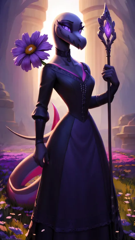 uploaded on e621, ((Salazzle)) by Pixelsketcher, by Bayard Wu, by Thomas Benjamin Kennington , by Einshelm, anthro, ((full body focus)), BREAK, ((dress:1.2)),wearing black victorian dress, long flowing dress, long sleeve victorian dress, dress flowing down...