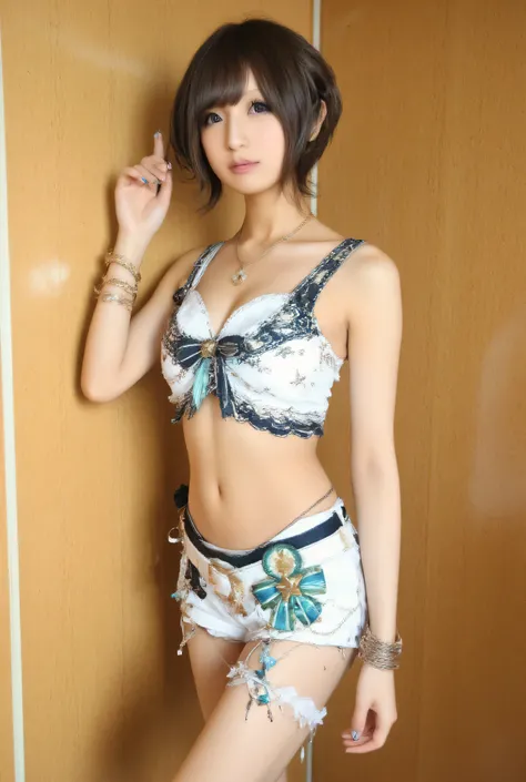 Very noble、She's horny and cute 、 beautiful black haired short bob 、 Please wear revealing clothes 、 Wear sensual and attractive lace 。Wear a sensual emerald green Hololive summer costume 。。。。。、 Vibrant Color Styles 、 It will captivate you with ...