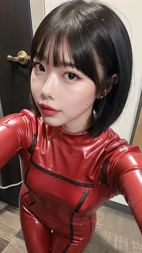 high image quality、Angle of View from Above、selfie、latex suit