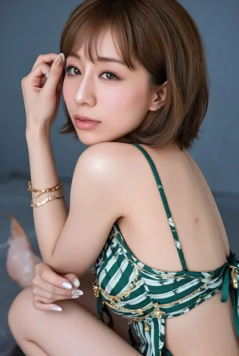 Very noble、She's horny and cute 、 beautiful brown short bob 、 Please wear revealing clothes 、 Wear sensual and attractive lace 。Wear a sensual emerald green Hololive summer costume 。。。。。、 Vibrant Color Styles 、 It will captivate you with the best ...