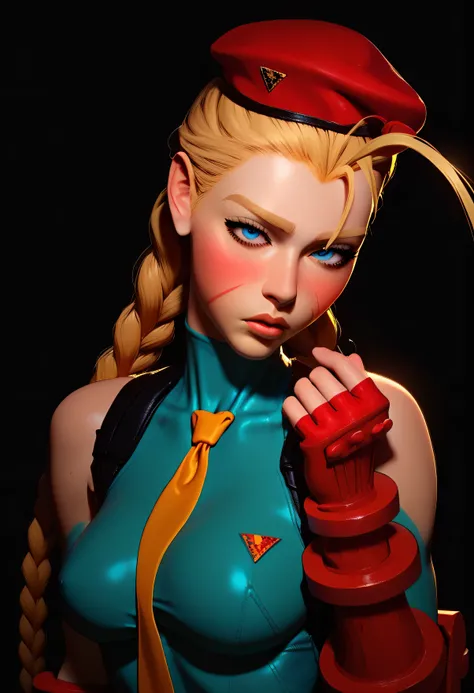 masterpiece, NSFW, 4k, (realistic), best quality, highest resolution, extremely detailed, perfect anatomy, (sexy, beautiful),(cammy white, twin braids, long hair, blonde hair, antenna hair, garrison cap, blue headwear, blue eyes, scar on cheek, large breas...