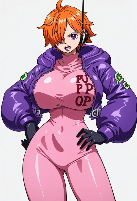 vegapunk lilith,one piece
High quality ,  best quality , masterpiece,  High Resolution , detailed face( LoRA: lilith),anatomically correct, detailed hair Style( LoRA: lilith),anime Coloring
solo, 1 girl
short hair, hair over one eye, purple eyes, orange ha...