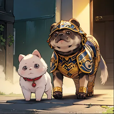 masterpiece,high resolution,top-quality,top-quality real texture skin,surrealistic,increase resolution,best quality,wallpaper,cinematic lighting, Raytrace , golden ratio,),( chibi:1.6,cute, cute, Gold,floating hair,Knight,white armor,bow spear,Cavalry atta...