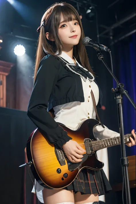 High school girl blazer、uniform、red plaid knee-length skirt、LONG SKIRT、JK Style、jacket、smile、knee socks、thighsまで丈の靴下、pantyhose、Very Beautiful、so cute、Fatigue、Rare Beauty、dark black eyeshadow、 sad、skin radiance、long hair straight hair、Dark gothic makeup、暗いs...