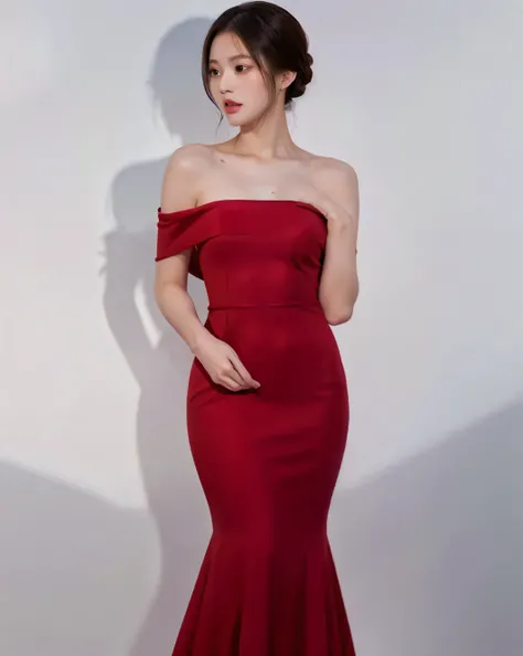 Won-young a woman in a dress rojo posing for a picture, elegant dress rojo, Elegant and graceful , wearing an elegante dress, wearing an evening dress, dress rojo, wearing dress rojo, wearing a dress rojo, wearing long dress, in a dress rojo, graceful and ...