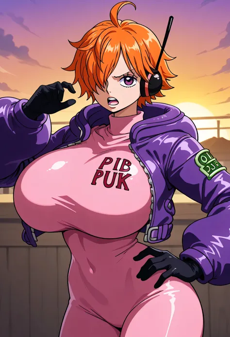 vegapunk lilith,one piece
High quality ,  best quality , masterpiece,  High Resolution , detailed face( LoRA: lilith),anatomically correct, detailed hair Style( LoRA: lilith),anime Coloring
solo, 1 girl
short hair, hair over one eye, purple eyes, orange ha...