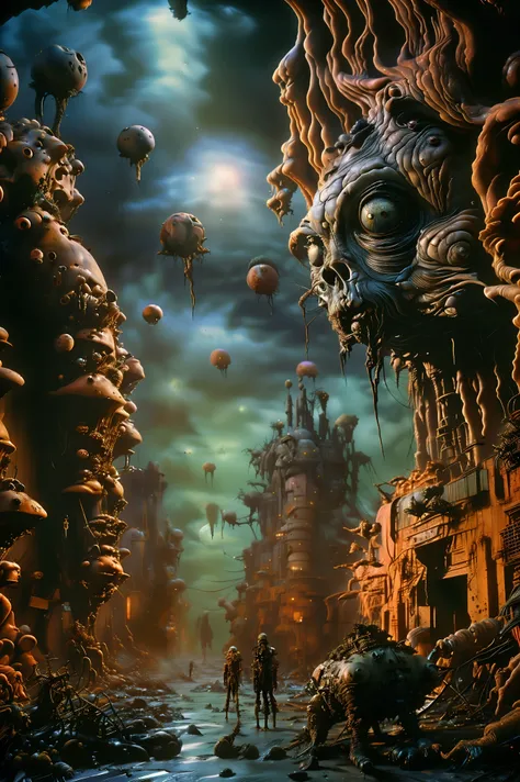 Faces grow wherever they can, organic creatures search for food and blood, hyperrealistic, not ultra materialistic, unless the material is someone to devour, sharp teeth and watchful eyes, SPY and NOT ART are both SATAN. Intricate hyper-detailed portrait, ...