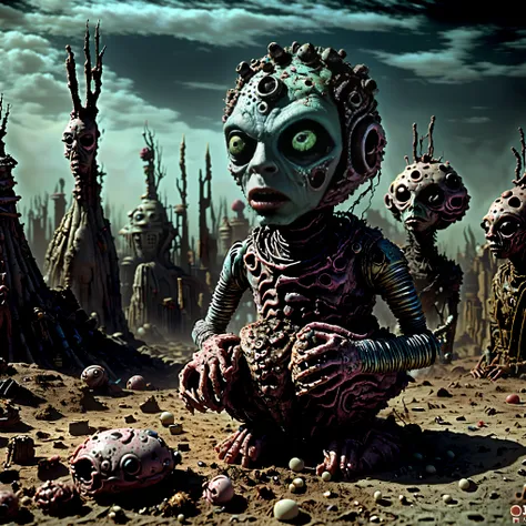 Many faces are growing wherever and on whoever they can, gothichorrorai, organic creatures search for food and blood and someone to devour, they wait with sharp teeth and watchful eyes, SPY and NOT ART are both SATAN. The bright sunlight melts their featur...