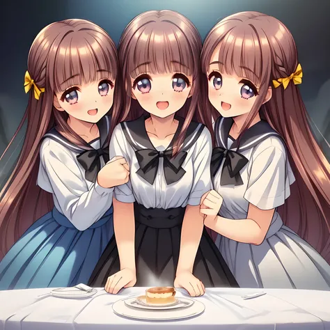 (highest quality, masterpiece:1.2), highest quality, High resolution, 1080p, 8K, (Three amazingly beautiful noble pure clean neat ethereal (love story heroines) are having a noble tea party together around a table in a underground classroom, inviting me to...