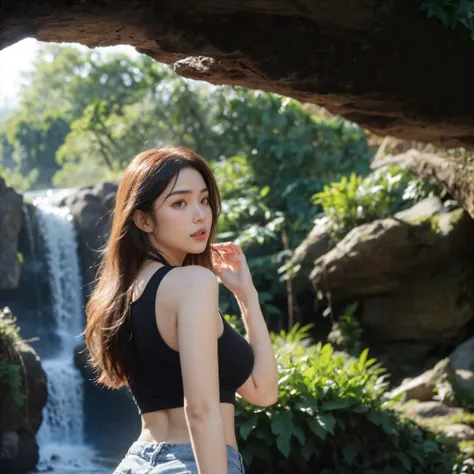 ( a age girl ), (Korean Girl), (, not looking at the camera), (be distracted), (((  regular size chest  )), (eyes beautiful and detailed), (lips beautiful and detailed), (of very detailed eyes and faces.), (Realistic face), (long hair), (red caramel hair),...